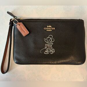 Minnie Mouse, Disney, Coach, Black Leather Wristlet